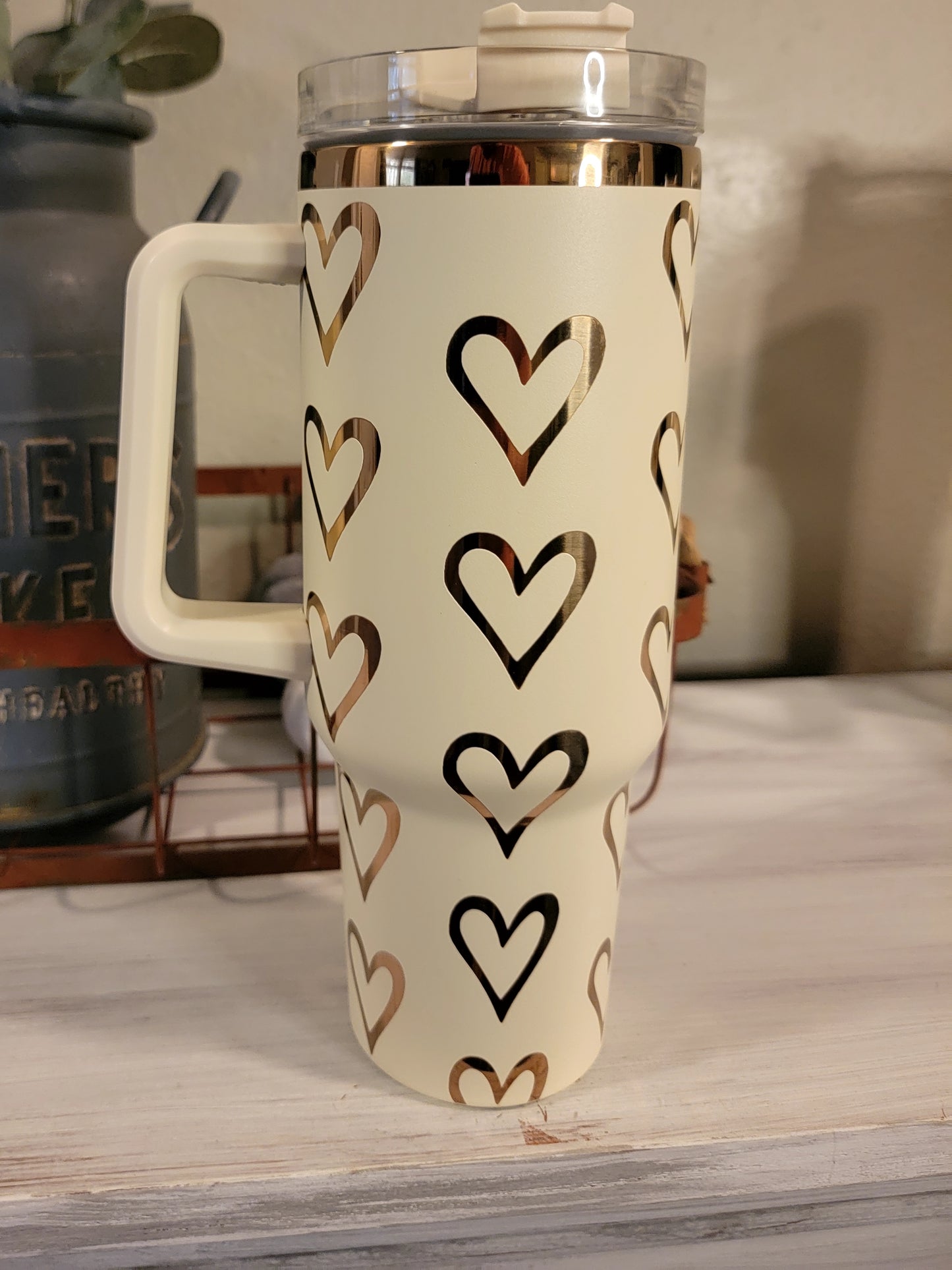 Copper/ Creme Hearts 40oz tumbler