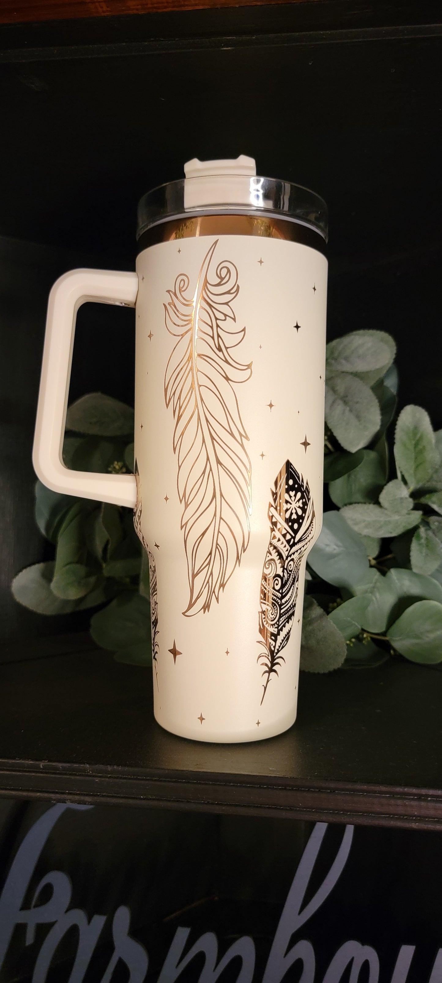 Copper/ Creme Feathers 40oz tumbler